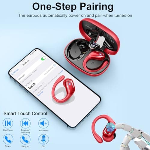 Ltinist Wireless Earbuds, Bluetooth 5.4 Headphones Sport 75H Stereo, Red — view 5