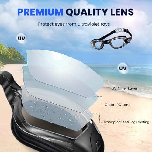 AMERITINS® Swimming Goggles Pack of 2, Anti-Fog Goggles Swimming Adults, Anti-Leak UV Protection Crystal Clear Vision with Free Protection Case, Nose Clips & Earplus Suitable for Adults & Kids — view 4