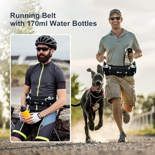 Running Belt with Water Bottles (2 x 175ML), Hydration Belt for Men and Women, Water Bottle Holder Running Pouch Belt, Fanny Pack Fits 7 inches Phones, Waist Pack for Running Hiking Climbing — view 4