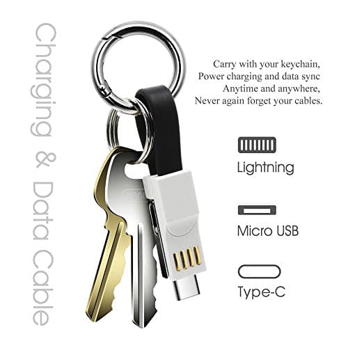 Keyring Charger 3 in 1 Lightning Micro USB C Short Charging Cable Multi Fast Charger Portable Travel Magnetic Keychain for iPhone, iOS, Android & All Smartphones — view 2