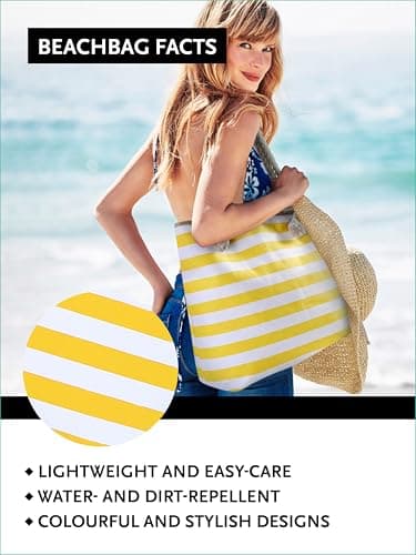 DonDon Large Beach bag for women with zip Waterproof Pool bag holiday bag Maritime Stripes Yellow White — view 5