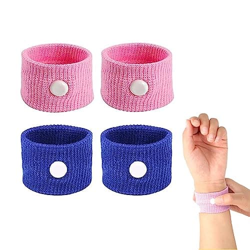 JEOPKO 2 Pairs Motion Sickness Wristbands,Sea Sickness Wristbands Travel Sickness Bands Motion Sickness Relief Bands Anti Nausea Wristbands Natural Nausea Relief for Sea Car Airplanes(Pink and Blue)