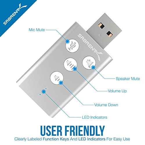 SABRENT External Sound Card Aluminum USB 3D Stereo Audio Adapter for Windows and Mac. Plug and Play, Silver (AU-DDAS) — view 5