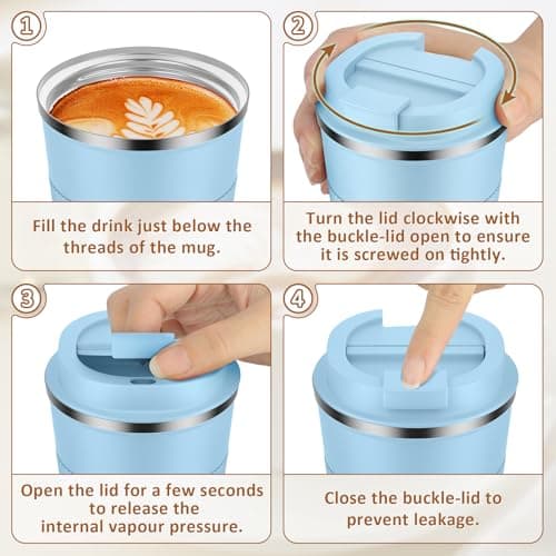 KETIEE 510ml Sky Blue Insulated Coffee Cup with Leakproof Lid, Reusable Travel Mug, Double Walled Stainless Steel Coffee Mug for Hot Cold Drinks, Keeps Hot/Cold Up to 6 Hours, Non-Slip, Easy Clean — view 6