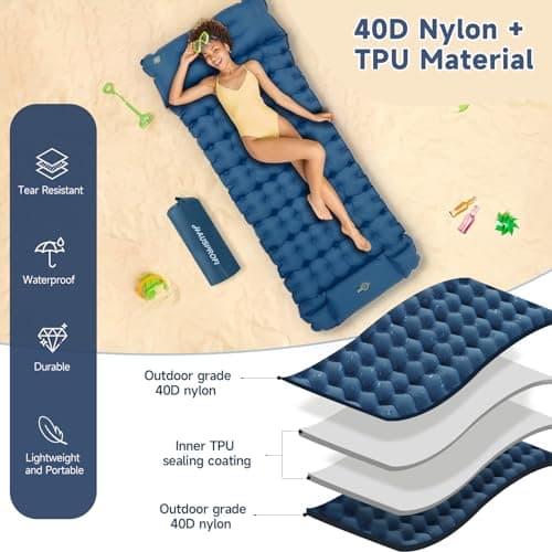 Aptliton Inflating Sleeping Pad for Camping, 10cm Thickness Camping Mat with Built-in Foot Pump, Inflatable Sleeping Mat with Pillow Waterproof for Backpacking, Camping, Hiking, Blue — view 3