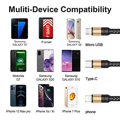 RAVIAD Multi Charger Cable, 3 in 1 Charger Cable [1.2M] Multiple USB Cable — view 6