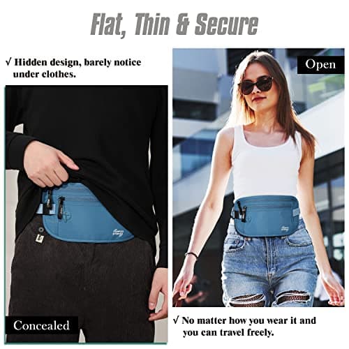 MoKo Travel Money Belt with Hidden RFID Blocking Wallet, Blue — view 3