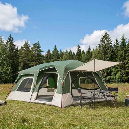 LoogCape Instant Tent Green 10 People 185T Polyester PU Coated 438 x 310 x 200 cm Includes Linen Pegs Carry Bag for Camping Garden Festival