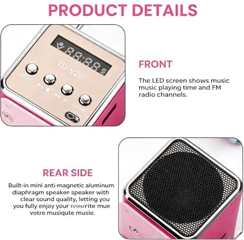 Mini Radio Bluetooth Speaker, Portable FM Radio, Outdoor Wireless Mini Speaker, Music Speaker, MP3 Player, Sound Station, USB, Line-In, Micro SD TF (Pink) — view 2