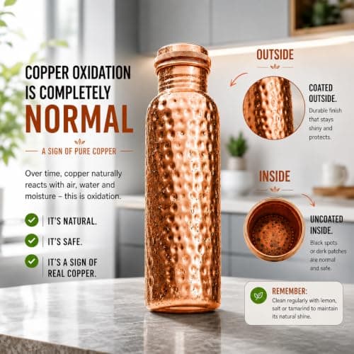 Bold & Divine Premium 32oz Pure Copper Hammered Water Bottle for Drinking - Ayurvedic Health Benefits - Handcrafted Copper Water Vessel - Leak-Proof Design, Rust-Free - Bonus Canvas Carry Bag — view 5