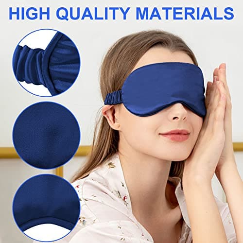 IEKEODI 2 Pack Silk Sleep Masks, Light Blocking Eye Masks, Black&Navy Blue — view 3