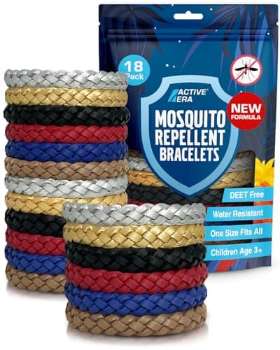 Active Era Mosquito Repellent Bracelet [18 Pack], Insect Midge & Mosquito Bands - Powerful DEET Free Formula - Waterproof with 250 Hours / 10 Days of Protection (Solid Colour - 18 Pack)