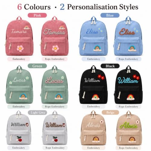Personalised Children's Backpack, Corduroy Kids Backpack, 15L, Khaki — view 5