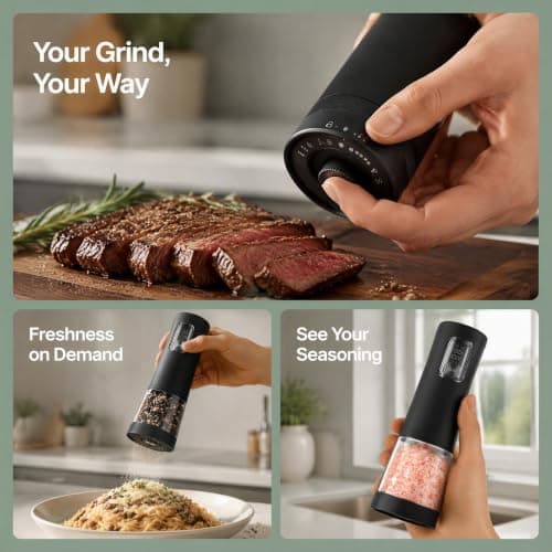 Electric Salt and Pepper Grinder Set,2 Pack Rechargeable Automatic(Black-A) — view 3