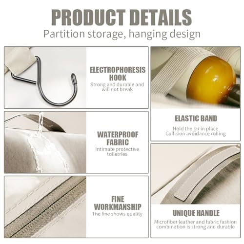 REPT New Fabric Toilet Bag for Hanging Wash Bag Makeup Cosmetic Organizer for Women Man Girls,for Business Trip, Vacation, Waterproof for Wash Bag & Shower Bag-Beige — view 3