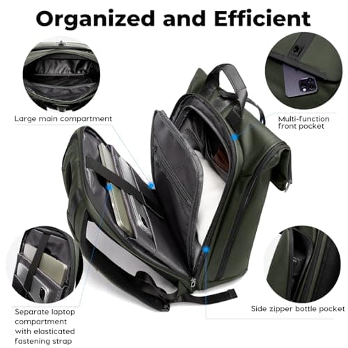 BANGE Roll Top Backpack Large Work Backpack for 15.6 inch Laptop Waterproof Anti-Theft Backpack Travelling Hiking Camping College School Daily fashion for men and women — view 4