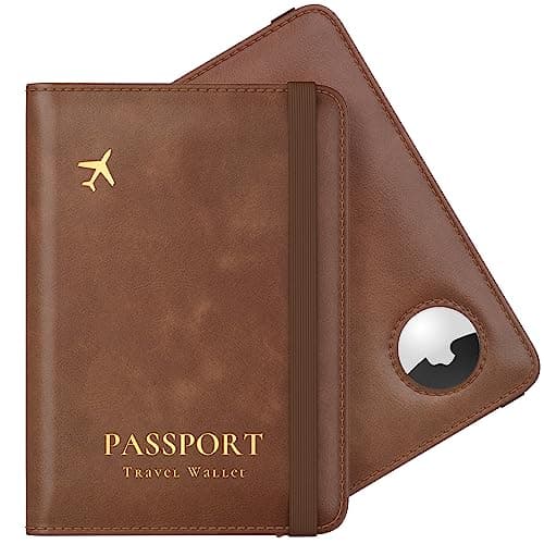 Stouchi Passport Holder Airtag Wallet,UK Passport Cover with RFID Blocking Protector PU Leather Travel Wallet Organiser Document Holder for Men&Women Passport,Business Cards,Boarding Passe,Matte-Brown
