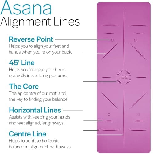 Core Balance TPE Yoga Mat with Alignment Lines 6mm Non Slip Foam Exercise Fitness with Travel Strap (Purple) — view 4