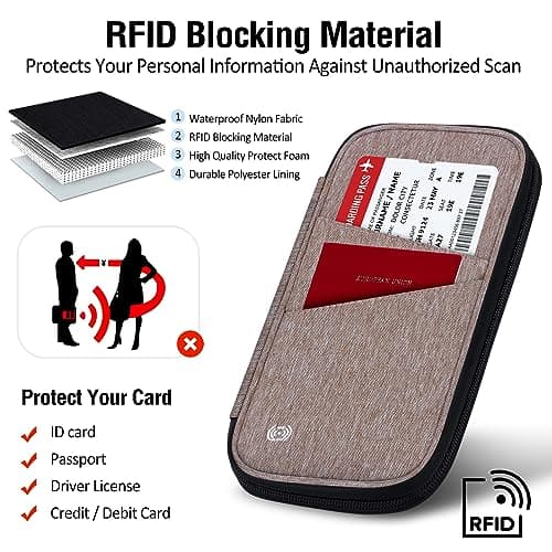 LUROON Passport Holder Travel Wallet, Family Passport Wallet RFID Blocking Waterproof Travel Document Organiser for ID Card Flight Tickets Money Coins Phone Keys — view 6