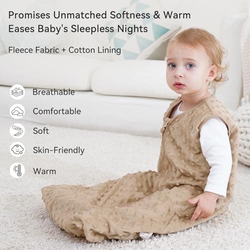 Unnivoll Baby Sleeping Bag 1.5 Tog with Plush Dots Sleep Bag 2 Pack Baby Sleep Sack Wearable Blanket for Newborn Infant 0-6 Months Coffee — view 2