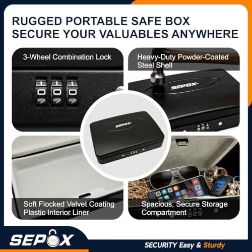 SEPOX® Water Fire Resistant Portable Security Lock Box, 91cm Cable, Combo — view 5