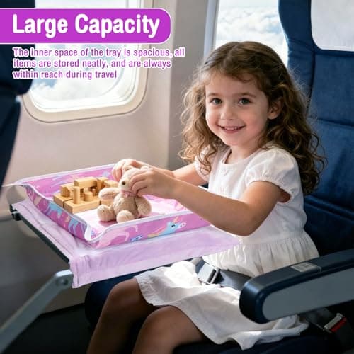 Anihet Kids Tray Table Cover, Foldable Airplane Travel Tray Cover with Clear Pocket, Universal Airplane Must Haves Travel Essential for Plane, Train, High Chair(Unicorns) — view 6