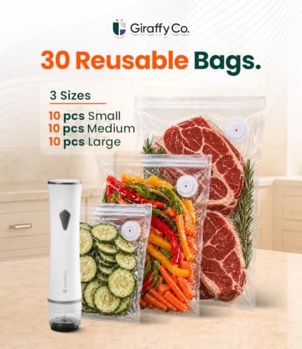 GIRAFFYCO Compact Handheld Vacuum Sealer Set with 30 Reusable Bags — view 3