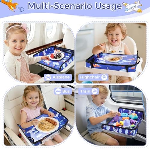 Airplane Tray Table Cover, Foldable Travel Tray Cover for Toddlers 1-3, Universal Fit for Airplane, Car Seat, High Chair, Machine Washable, Portable (Blue) — view 2