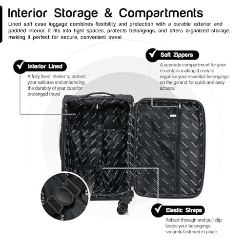 Aerostar Carry-on 20" Lightweight Soft Expandable Suitcase, Hand Luggage 4 Wheels & Combination Lock, 55x35x20cm | Accepted All Airlines easyjet, RyanAir, British Airways (Black, 32 litres) — view 5
