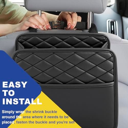 VAGCARS Car Seat Organiser, Waterproof Leather Car Seat Back Storage Box, Hanging Car Storage Bag, Foldable Auto Organizer Back Seat, Universal Auto Document Holder for Kids & Adults (Black) — view 5