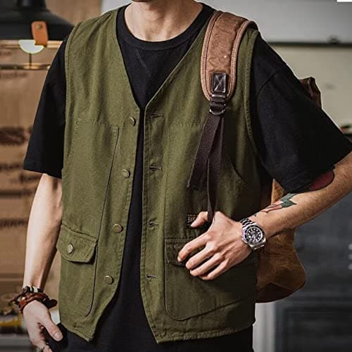 Men's Summer Tooling Vest with Multi-Pockets, Lightweight Breathable Fabric for Outdoor Work, Foldable Design for Easy Carry, S-3XL (Green, XXL) — view 2