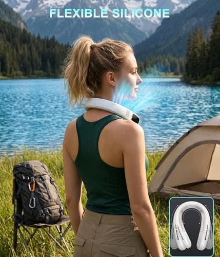 Neck Air Conditioner with 2 Ice Cooling Plates, Portable Neck Fans Blow Cold Air Rechargeable, Wearable Bladeless Fan Personal AC Dual Turbo,LED Screen Summer Gifts for Travel Beach Golf Office Women — view 6