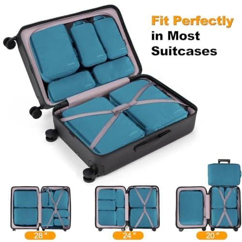 Compression Packing Cubes, Lumesner 8 Set Travel Essentials Packing Cubes for Carry on Suitcases, Compression Suitcase Organizers Bag Set & Travel Cubes (8-piece,Blue) — view 3