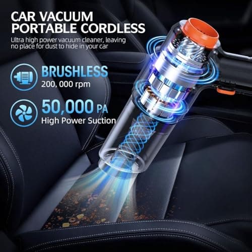 Handheld Vacuum Cleaner Cordless, 50000PA Powerful Car Hoover with Suction & Blow Function – Dual Battery (24 Mins Runtime) Ultra-long Battery Life,Lightweight & Portable Car Cleaner for Car/Home/Pet — view 2