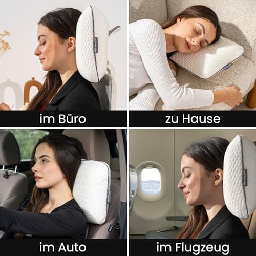 MEFOPILO Memory Foam Travel Pillow for Sleeping, Camping Pillow, Neck Support Pillow for Airplane, Car Travel, Portable Bag (White - No Replacement Cover, 40 x 25 x 10 cm) — view 4