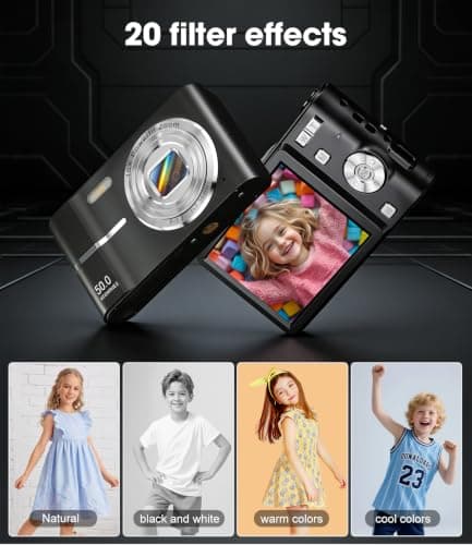 EJXHKNF Digital Camera, 1080P FHD Vlogging Camera 50MP Compact Portable Photo Camera with 2.4" Screen, 16X Digital Zoom Mini Small Pocket Camera for Kids Students with 1 Battery, 16GB Card (Black) — view 6
