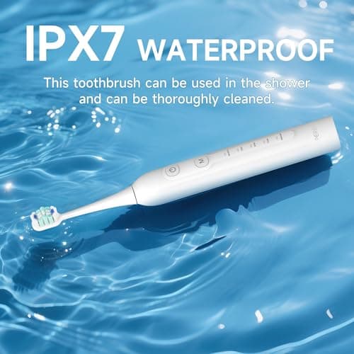 PERECT Electric Toothbrush for Adults, Rechargeable Sonic Toothbrush Travel-Ready Kit with Travel Case, 6 Replacement Brush Heads, 5 Modes 3 Intensities, 2-Minute Smart Timer, IPX7 Waterproof, White — view 6