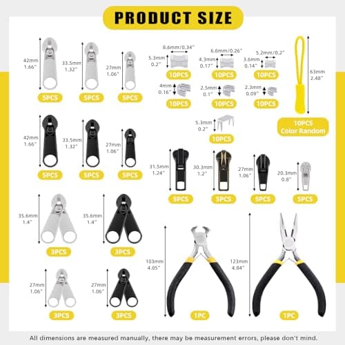 Mardatt 144Pcs Zipper Repair Kit - #3#5#8 Zipper Replacement with Extension Pulls, Installation Pliers for Bags, Tents, Luggage, Jackets, Backpacks, Sleeping Bags — view 2