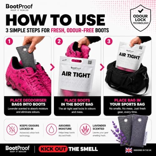 BootProof Smell Proof Air Tight Boot Bag with Lavender Reusable Deodoriser Odour Eliminating Storage for Football Boots, Rugby Boots, Gym and Sports Gear – Leakproof, Durable (Lavender & Peppermint) — view 2