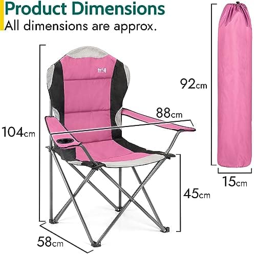 Trail High Back Folding Camping Chair, Luxury Padded Seat, Heavy Duty Tubular Steel, Cup Holder Armrest, Lightweight Portable, Outdoor Garden, Carry Bag — view 3