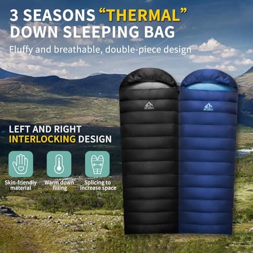 BUERTS Ultralight Down Sleeping Bag,Lightweight Portable 3-4 Season Single Sleeping Bag for Adults Hiking,Car Camping,Backpacking&Festival Use-680FP Down. (Blue 7℃ to 0℃) — view 5