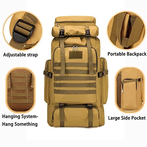 Dressfo 80L Hiking Camping Backpack,Hunting Climbing Backpack for Outdoor,Backpack Water Resistant,Tactical Backpack for Men Women (YELLOW) — view 3
