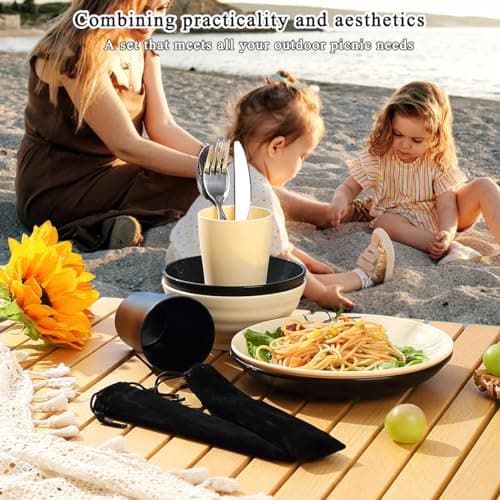 Kyraton Camping Utensils - Mess Kit for Travel, Picnic, Outdoor, Gear Include Knife, Spoon, Fork Cutlery Set, Cup, Bowl, Plate - Camping Essentials for 2 — view 5