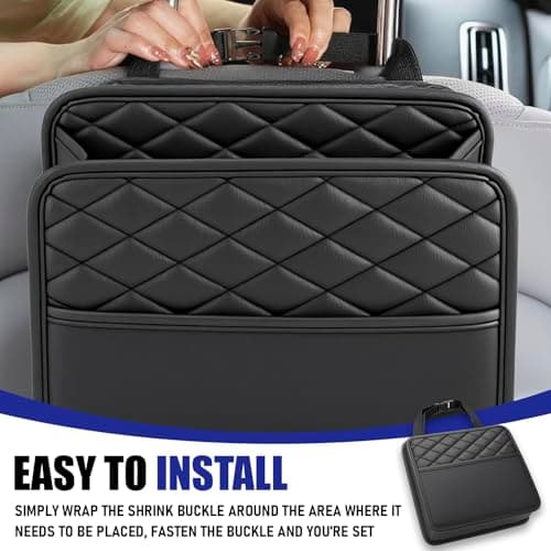 Car Seat Back Organiser, Universal & Foldable Leather Headrest Hanging Bag — view 5