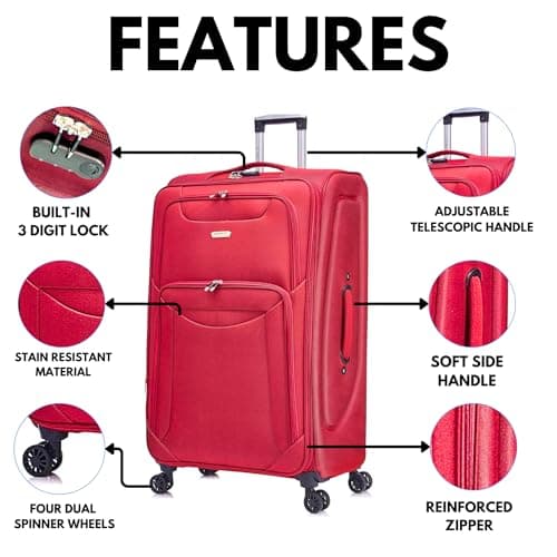 FLYMAX 24" Medium Super Lightweight 4 Wheel Suitcase Luggage Expandable with Wheels — view 3