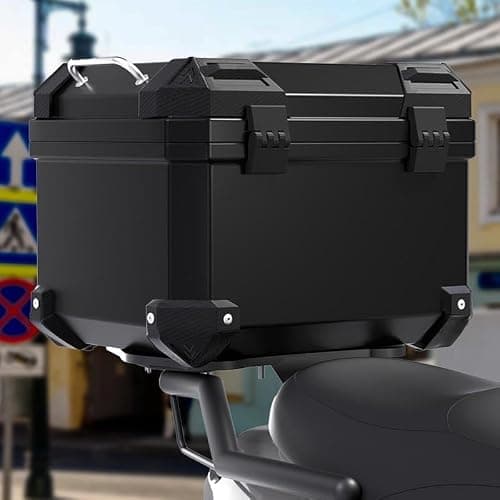 Aptliton Black Motorcycle Top Case, 45L ABS Waterproof and Dust-Proof Square Top Box for Motorbike Luggage Box with Security Lock, Motorcycle Helmet Luggage Storage — view 3