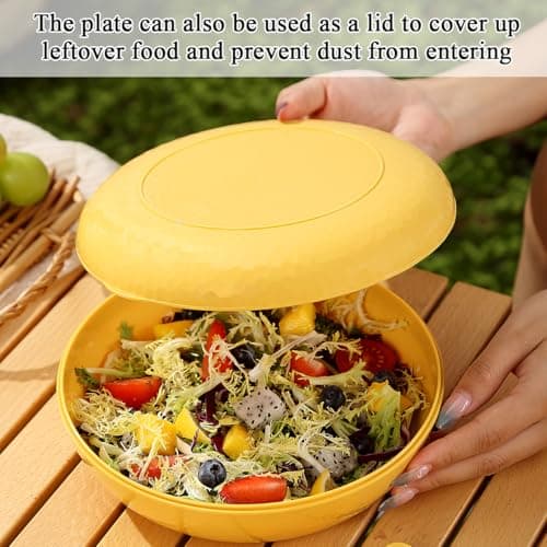 Berglander Camping Mess Kit with Bowl, Plate, Cup, Spoon, Fork, Knife and Carry Bag, Save Space, Easy to Carry, Plastic Camping Essentials Utensils for Travel, Picnic, Outdoor (Gold Yellow) — view 5