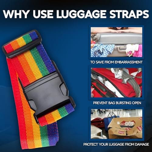 2 Pack Adjustable Heavy Duty Luggage Straps – Durable Suitcase Belts with Quick Release Buckles – Travel Packing Straps for Holiday, Airport, Backpacks & Bags – Rainbow Colour — view 5