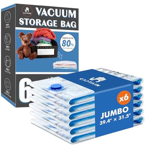 CaptainFive Vacuum Storage Bags Jumbo 6 Packs(39'' x 31.5'), Vacuum Pack Bags for Clothes, Pillows, Comforters, Duvets, Vacuum Bags for Storage for Home Organization, Moving and Storage, Space Saver