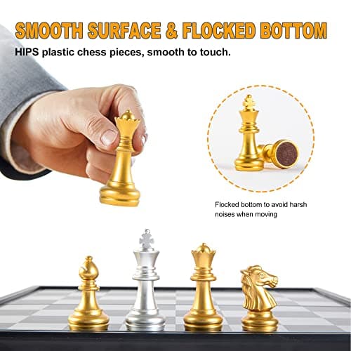 Snocyo Chess Board Set, Magnetic Folding Chess Set, Educational Toys Gifts, Portable Travel Chess Games, Board Games For Kids Adults (Glod/Silver) — view 4